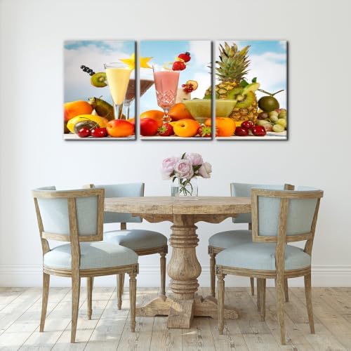 Pacimo Canvas Art Wall Decor 3 Pieces Summer Fruits Milkshake Smoothie on Table - Image 3