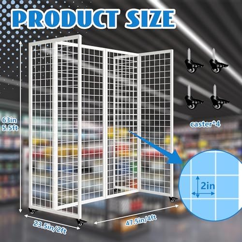 Grid Wall Panels with Wheels, 4 x 5.5Ft Gridwall Panel Display Stand, Sturdy - Image 3