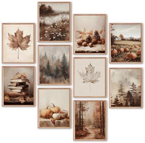 Benjia 10Pcs 8x10 inch Fall Wall Art Prints, Retro Rustic Aesthetic Vintage by Benjia