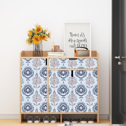 BOKEBEVE Boho Floral Peel and Stick Wallpaper Light Blue 17.5 x 118In - Image 6