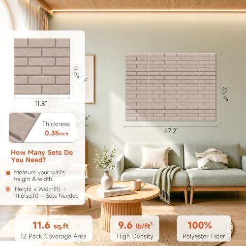 Acoustic Panels, Brick Sound Proof Wall Panels, 11.8”x11.8”, 12 Pack - Image 2