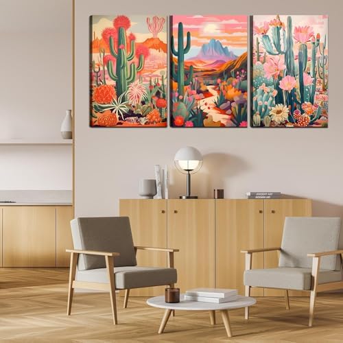 Framed Cactus Canvas Wall Art Green Pink Orange Plant Floral Wall decoration - Image 4