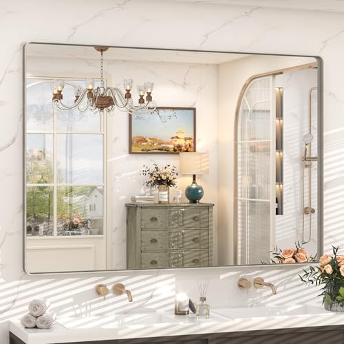 55x36 Inch Silver Brushed Nickel Bathroom Mirror by CHARMOR
