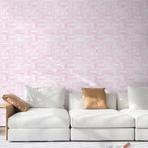 Modern Peel and Stick Wallpaper A Set of 17.3"x200" Boho Pink Contact Paper - Image 4