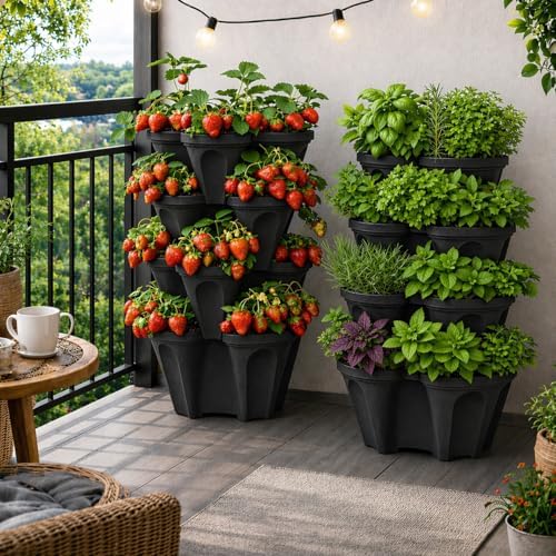 Vertical Garden Planter 4 Tier Stackable System 16 Plants, Space Saving Herb - Image 5