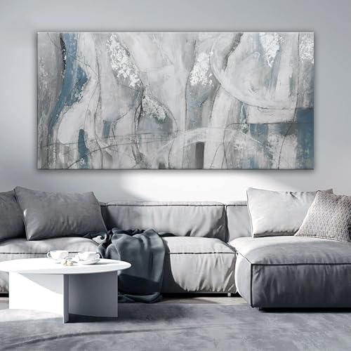 YISXINOAG Blue White Abstract Wall Art Modern Fantasy Painting 29"X58" - Image 5