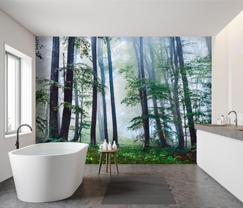 -Green Forest Landscapes Woodland Tree Fabric Wallpaper Living Room Bedroom - Image 3