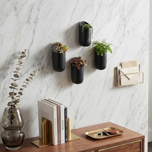 MyGift 6 Inch Black Ceramic Wall Planters - Image 5