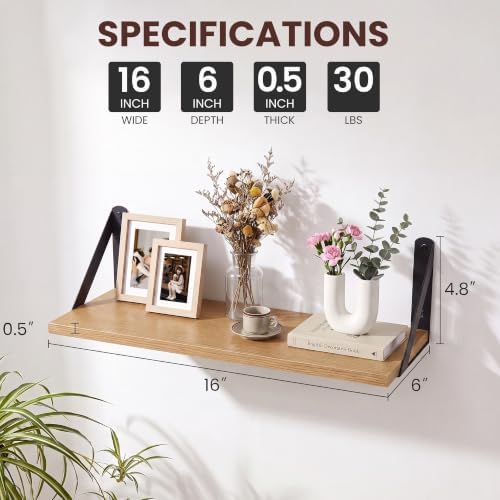 Oak Small Shelves for Wall 16x6 Inch - Image 3