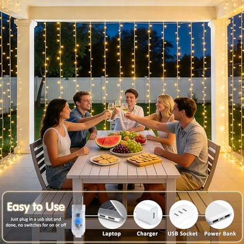 JMEXSUSS USB Plug in Curtain Lights 200 LED - Image 5