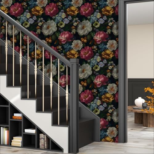 BOKEBEVE Navy Blue Floral Wallpaper Peel and Stick Vintage 17.5 x 118In - Image 6