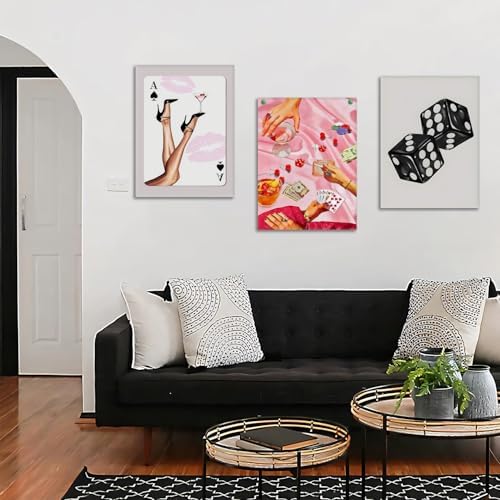 Framed Black and White Poker Dice Wall Art Set of 3, Funky Retro Y2K Aesthetic - Image 5