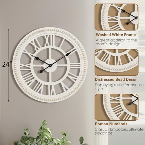 RiteSune 24 Inch Large Farmhouse Rustic Wooden Wall Clock - Image 2
