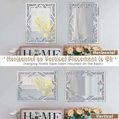 2 Piece Rectangular Hollow Crushed Diamond Decorative Mirror - Image 4