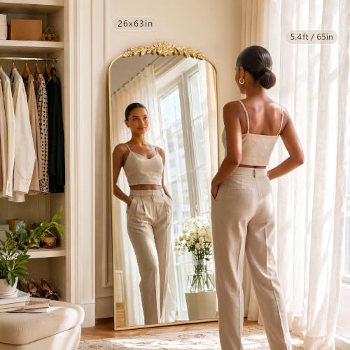Besdomus Vintage Full Length Mirror: 26"x63" Large Gold Antique Long Mirror - Image 2