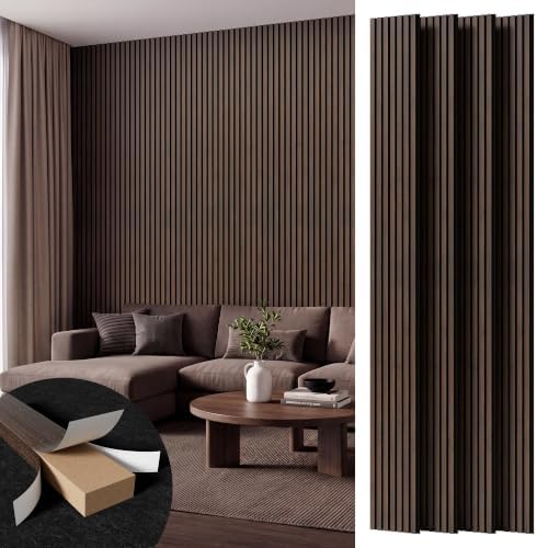 Amsleekey 4-Pack 108″x11″ Acoustic Wood Wall Panels, 8 Hooks, Dark Walnut by Amsleekey