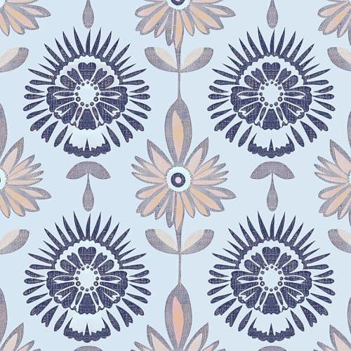 BOKEBEVE Boho Floral Peel and Stick Wallpaper Light Blue 17.5 x 118In by BOKEBEVE