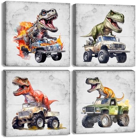 Retro Dinosaur Wall Art Funny Dinosaur Room Decor by YOOOAHU