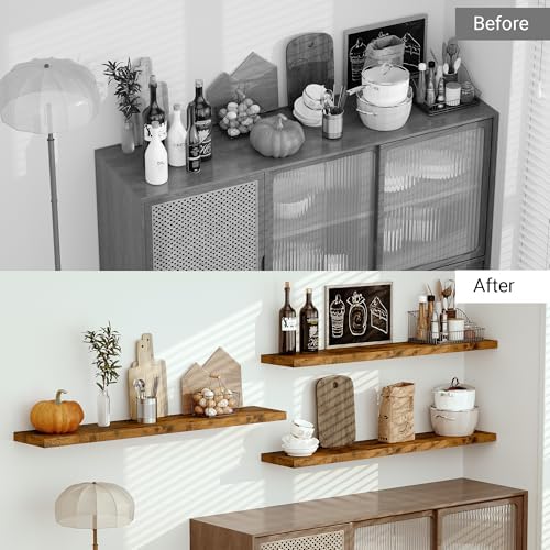 Vivelove Deep Floating Shelves 55x10” Set of 1, Rustic Brown - Image 4