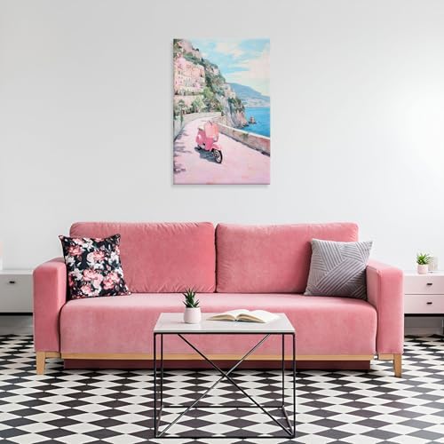 Bittiler Italian Beach Landscape Posters Amalfi Coast Pastel Canvas Wall Art - Image 6