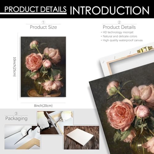 Moody Pink Peony Wall Art Spring Dark Academia Antique Floral Poster 08x10 inch - Image 2