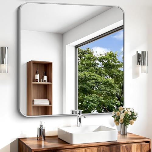Silver Bathroom Mirror, 36 x 36 Inch Square Mirrors by WelcometoCIVENO