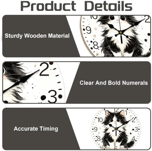 Funny Cat Wall Clock Silent Non-Ticking 12" - Image 3