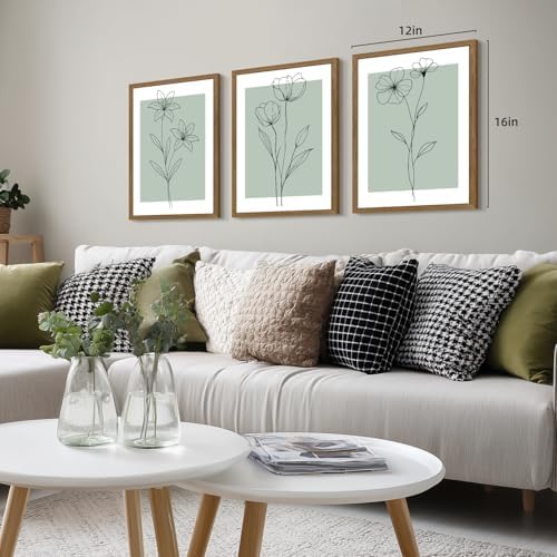LERVR Wood Framed Minimalist Botanical Wall Art Set of 3, Modern Line Flower - Image 4