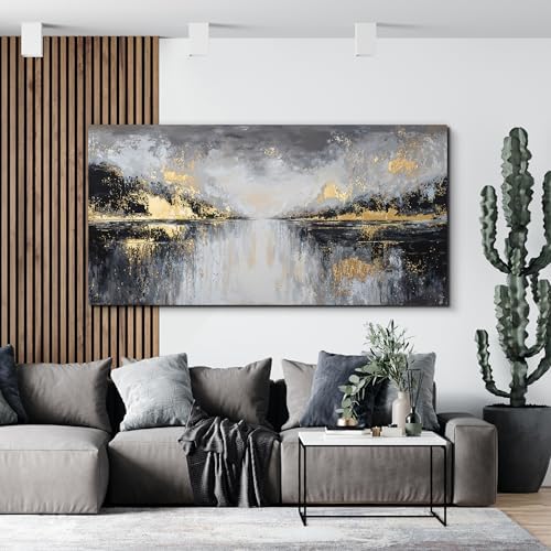 YISXINOAG Black Gold Abstract Wall Art Modern Canvas Artwork Print 29"X58" - Image 4