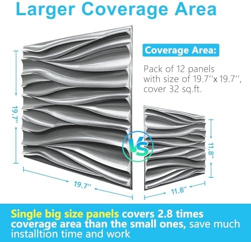 STICKGOO Wave 3D Wall Panels, Brushed Silver, 19.7''x19.7'' - Image 3