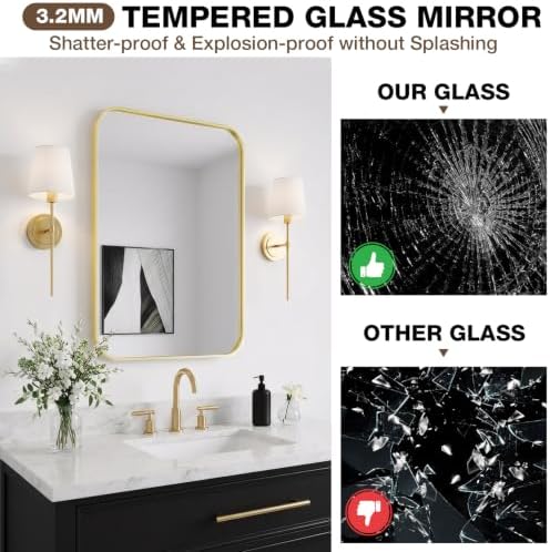 20"x30" Bathroom Mirror for Over Sink, Brushed Gold Rectangle Vanity Mirror - Image 4