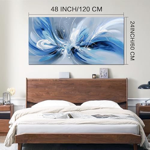 Blue White and Gray Abstract Canvas Wall Art - Image 6
