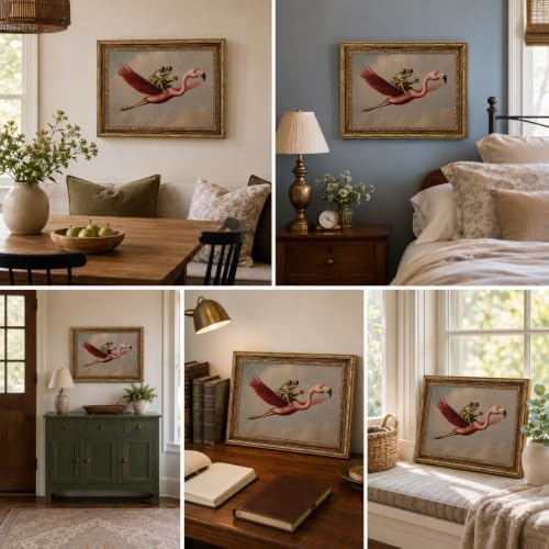 Gold Framed Funny Frog Flamingo Canvas Wall Art 12x16 Inch - Image 7