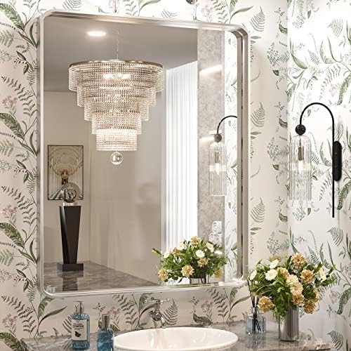 TokeShimi 30 x 36 Inch Brushed Silver Bathroom Mirror by TokeShimi