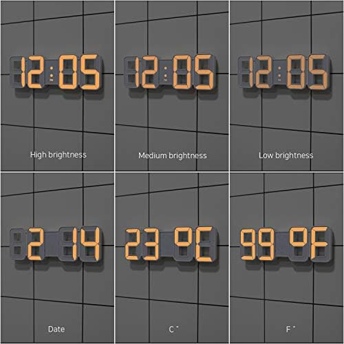 mooas 3D Pure mini Orange LED Clock, 8.5" Multi-Function, Wall/Table - Image 4