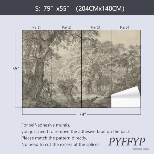 Retro Forest Peel and Stick Wallpaper Natural Landscape Tree Mural - Image 5