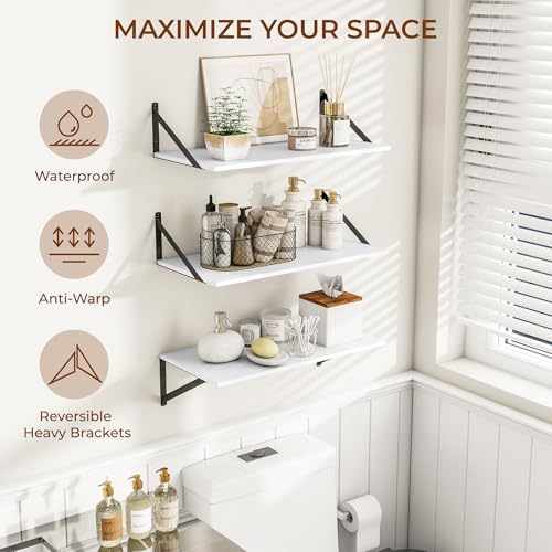 Heimlove 24W x 12D Deep Floating Shelves Set of 3 White - Image 4