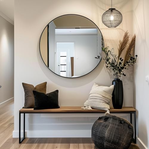 Sunniry Black Round Mirror, Round Mirror 24 inch, Matte Black Metal Frame - Image 4