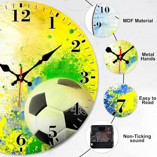 12" Silent Wall Clock, Round Wall Clock, Colorful Soccer Art - Image 3