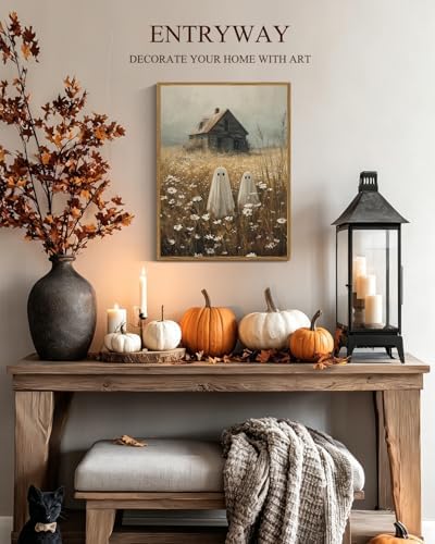 VIYYIEA Cute Ghost Halloween Wall Art 12x16 Inch Framed Canvas, Vintage - Image 2