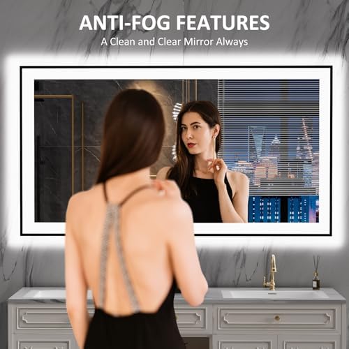 LOAAO 55"X30" LED Bathroom Mirror Black Framed - Image 2