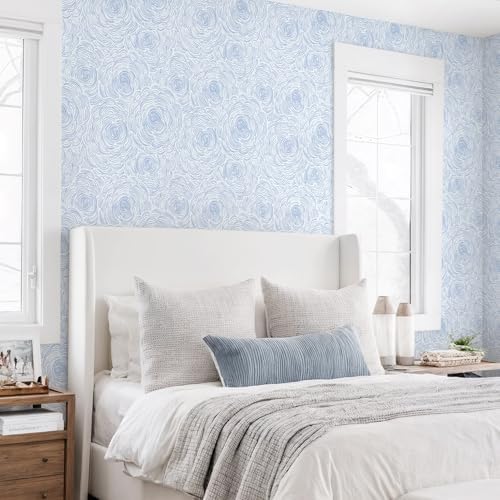 EeeComing Blue Peel and Stick Wallpaper Blue and White Floral Contact Paper - Image 6