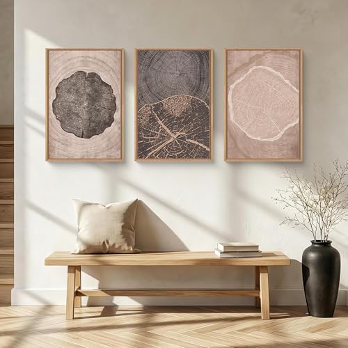 HOURIA Tree Ring Abstract Neutral Brown Framed Canvas Wall Art Set, Mid Century - Image 2