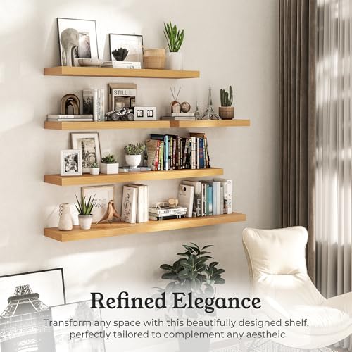 40" Natural Oak Color Floating Shelves Wood Wall Shelf - Image 4