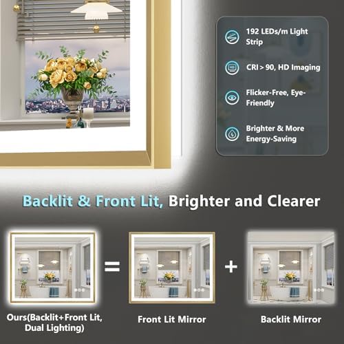 44x36 Gold Beveled LED Lighted Bathroom Mirror, Backlit & Front Lit - Image 4