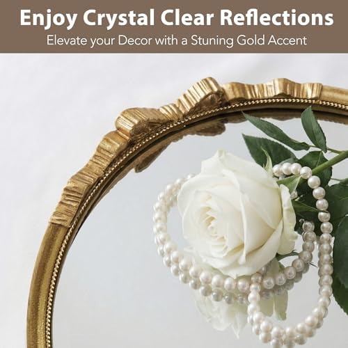 Gold Round Bow Mirror French Baroque Metal Frame Room Wall Decor 28" - Image 3