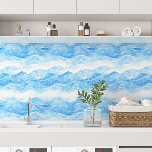 Watercolor Waves Blue Ombre Peel and Stick Wallpaper 17.5" x 118" - Image 4