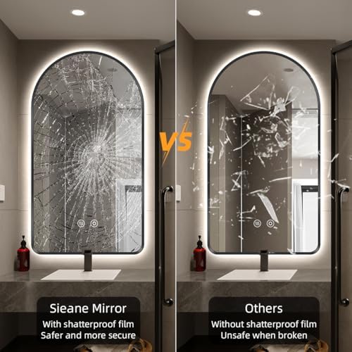 40" H x 24" W Black Arched LED Bathroom Mirror, Backlit Vanity Mirror - Image 5