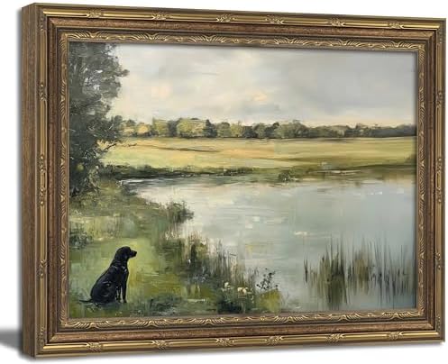 Vintage Gold Framed Wall Art Vintage Hunting Black Dog Wall Art Rustic Black by NirvaerArt
