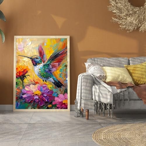 Pormipone Hummingbird Floral Wall Art 12x16 Inch Framed Canvas Print - Image 5